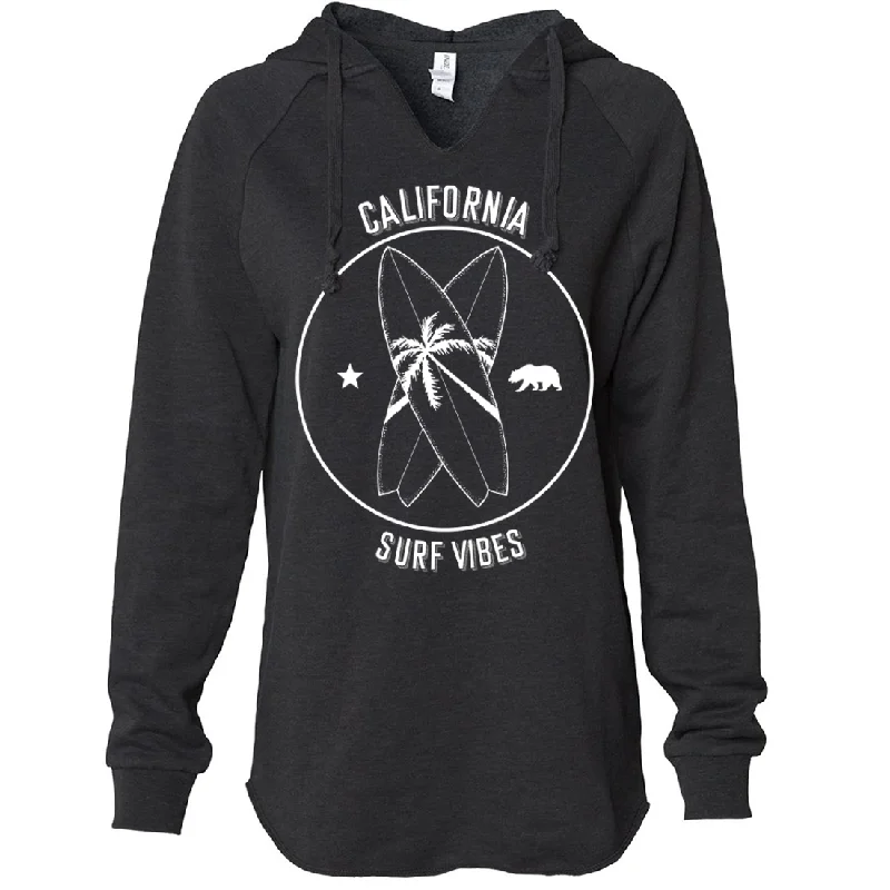Surf Vibes White Print Women's Soft Hooded Pullover Bell Sleeve Stylish