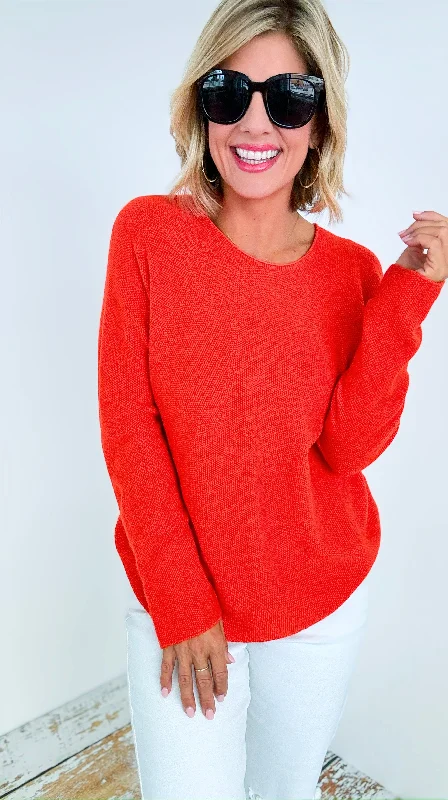 Timeless Comfort Italian Pullover- Orange Long Sleeve Pullover