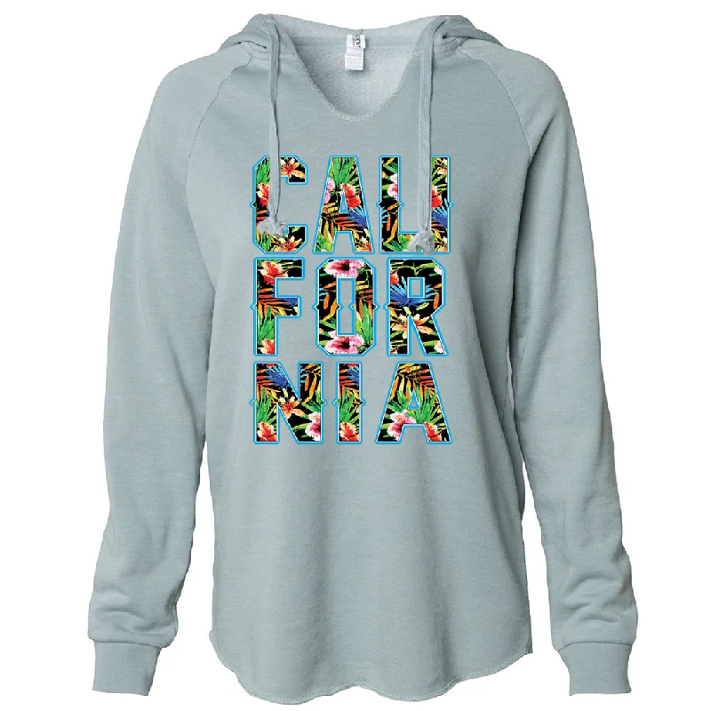 Tropical California Floral Print Women's Soft Hooded Pullover Halter Neck Top