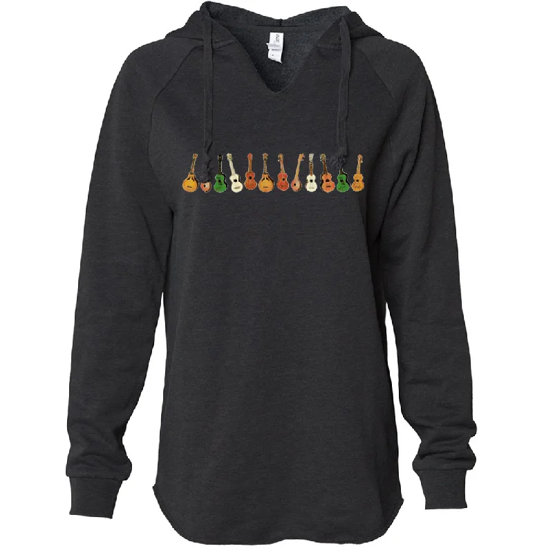 Ukulele Wrap Women's Soft Hooded Pullover Sabrina Neck Pullover