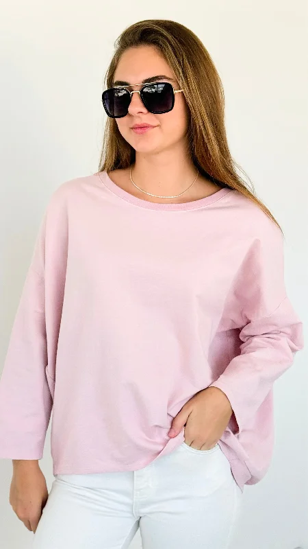 Upscale Comfort Italian Pullover- Blush Short Sleeve Top