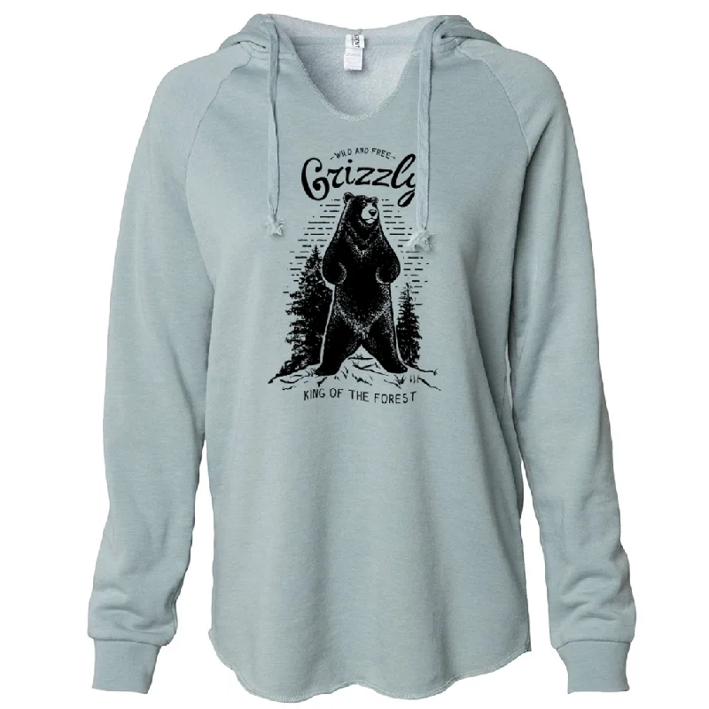Wild And Free Grizzly Women's Soft Hooded Pullover Jewel Neck Pullover