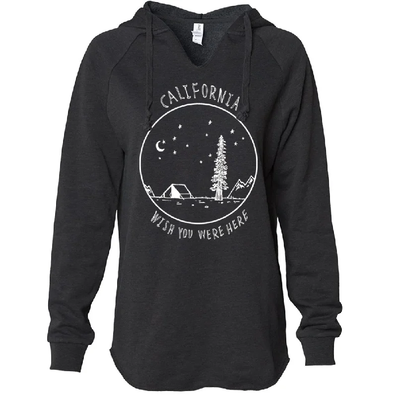 Wish You Were Here White Print Women's Soft Hooded Pullover Thick Cable Knit